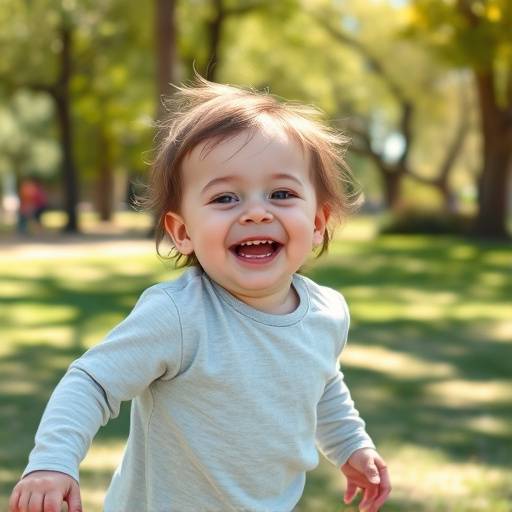 Bambino che gioca felicemente in un parco
