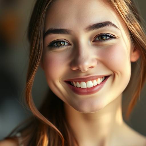 Ritratto di una giovane donna sorridente con luce soffusa